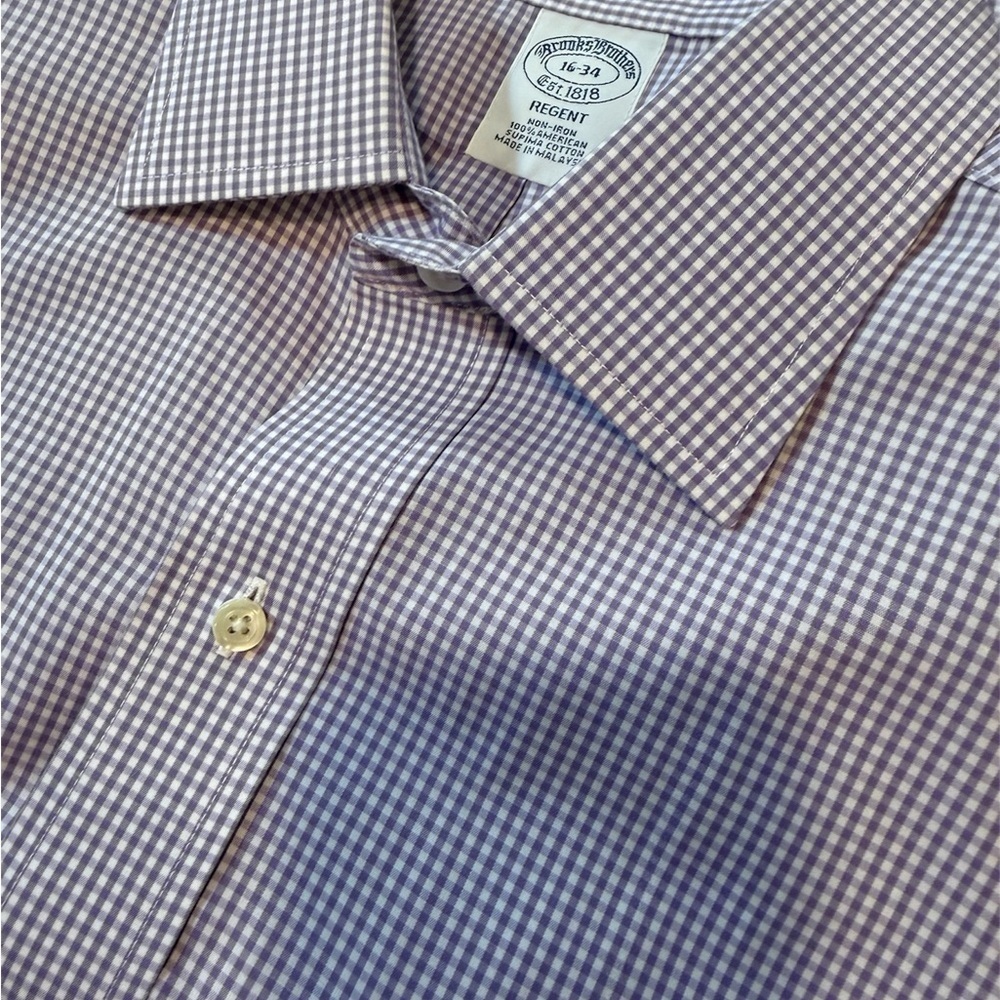 Brooks Brothers 16-34 Regent Non Iron Purple White Button Down Shirt